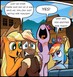 Size: 747x780 | Tagged: safe, artist:andypriceart, derpibooru import, edit, editor:symphonic sync, idw, applejack, rainbow dash, twilight sparkle, twilight sparkle (alicorn), alicorn, earth pony, pegasus, pony, spoiler:comic25, comics