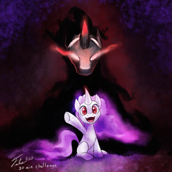 Size: 600x600 | Tagged: safe, artist:tsitra360, derpibooru import, king sombra, oc, pony, umbrum, unicorn, 30 minute art challenge, glowing eyes, offspring, parent:king sombra, parent:unnamed oc, parents:canon x oc, unnamed oc