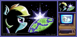 Size: 1402x678 | Tagged: safe, artist:tobibrocki, derpibooru import, rainbow dash, pegasus, pony, commodore 64, earth, pixel art, space