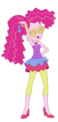 Size: 4061x8500 | Tagged: safe, artist:mixiepie, pinkie pie, equestria girls, friendship through the ages, rainbow rocks, absurd resolution, alternate hairstyle, bare shoulders, bracelet, clothes, earring, eyes closed, happy, heart, high heels, leggings, necklace, new wave pinkie, open mouth, piercing, pose, simple background, skirt, sleeveless, solo, strapless, transparent background, vector