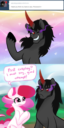 Size: 700x1400 | Tagged: safe, artist:peachiekeenie, derpibooru import, king sombra, plumsweet, pony, unicorn, ask, ask plumsweet, comic, tumblr