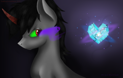 Size: 1613x1020 | Tagged: safe, artist:thebluedreammaker, derpibooru import, king sombra, pony, unicorn, crystal heart, solo