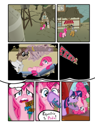 Size: 1745x2321 | Tagged: safe, artist:nayolfa, derpibooru import, igneous rock pie, pinkie pie, twilight sparkle, earth pony, pony, clean up on smile five, comic, dentist, filly, pinkamena diane pie