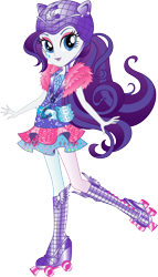 Size: 8308x14562 | Tagged: safe, artist:sugar-loop, rarity, equestria girls, friendship games, .ai available, .svg available, absurd resolution, alternative cutie mark placement, backcard, box art, clothes, dress, female, helmet, looking at you, raised leg, roller derby, rollerblades, simple background, solo, sporty style, transparent background, vector