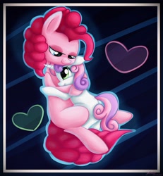 Size: 3417x3705 | Tagged: safe, artist:artoftheghostie, pinkie pie, sweetie belle, earth pony, pony, cute, diapinkes, diasweetes, female, hug, lesbian, shipping, sweetiepie