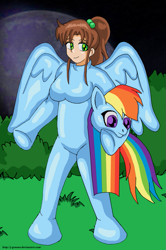 Size: 677x1022 | Tagged: safe, artist:j-greene, derpibooru import, rainbow dash, human, clothes, costume, humanized, kino makoto, pony costume, ponysuit, rainbow dash suit, sailor jupiter, sailor moon