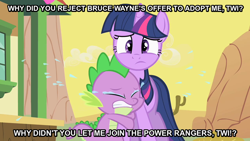 Size: 888x500 | Tagged: safe, derpibooru import, spike, twilight sparkle, dragon, batman, crying, image macro, meme, power rangers