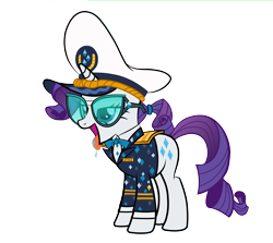 Size: 2300x2050 | Tagged: safe, artist:alexbroanimator, rarity, pony, unicorn, ppov, ahegao, bedroom eyes, captain hat, captain rarity, clothes, drool, female, glasses, lidded eyes, mare, open mouth, outfit, ponytail, sexy, simple background, solo, tongue out, transparent background, vector