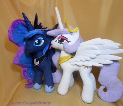 Size: 1473x1280 | Tagged: safe, artist:1stastrastudio, princess celestia, princess luna, irl, photo, plushie, princess molestia, spread wings, tongue out