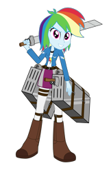 Size: 2000x3083 | Tagged: safe, artist:amante56, derpibooru import, rainbow dash, equestria girls, attack on titan, boots, clothes, crossover, looking at you, shingeki no koyubi, skirt, solo, sword, weapon