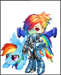 Size: 610x745 | Tagged: safe, artist:theanimefanz, derpibooru import, rainbow dash, pegasus, pony, blue mech suit, mech suit, mech wings, purse, wings, wrong eye color