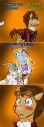 Size: 780x2254 | Tagged: safe, artist:jitterbugjive, derpy hooves, doctor whooves, pony, ask, blushing, bride of frankenstein, clothes, costume, doctor frankenstein, dress, lovestruck derpy, nightmare night costume, tumblr