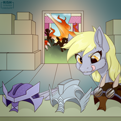 Size: 1920x1920 | Tagged: safe, artist:striped-chocolate, derpy hooves, pegasus, pony, crossover, female, game, knight, mailbox, rcf community, solo