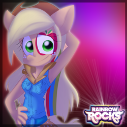 Size: 1024x1024 | Tagged: safe, artist:fj-c, applejack, equestria girls, rainbow rocks, armpits, looking at you, ponied up