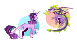 Size: 1280x676 | Tagged: safe, artist:akiiichaos, spike, starlight glimmer, dragon, pony, colored hooves, deviantart watermark, obtrusive watermark, raised hoof, simple background, transparent background, watermark, winged spike