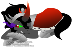 Size: 552x355 | Tagged: safe, artist:rainbow-smashed, derpibooru import, king sombra, pony, unicorn, black mane, male, sharp teeth, solo, sombra eyes, stallion