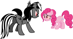 Size: 3549x1907 | Tagged: safe, artist:porygon2z, derpibooru import, pinkie pie, rainbow dash, bat pony, pony, vampony, hypnosis, race swap, simple background, swirly eyes, transparent background