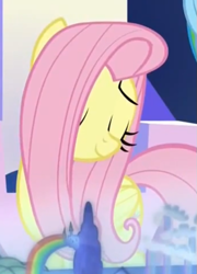 Size: 515x715 | Tagged: safe, screencap, fluttershy, pegasus, pony, the cutie map, cutie map, rainbow, solo