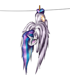 Size: 1941x2081 | Tagged: safe, artist:11-shadow, princess celestia, alicorn, pony, clothes line, clothespin, dripping, female, mare, simple background, solo, transparent background, upside down, wet, wet mane