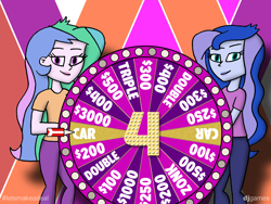 Size: 1024x768 | Tagged: safe, artist:djgames, princess celestia, princess luna, principal celestia, vice principal luna, equestria girls, game show, gameshow, let's make a deal