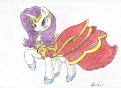 Size: 2338x1700 | Tagged: safe, artist:stardustchild01, rarity, pony, unicorn, clothes, dress, jewelry, solo, traditional art