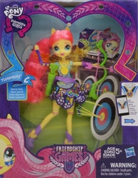 Size: 750x968 | Tagged: safe, fluttershy, equestria girls, friendship games, archery, arrow, bow (weapon), bow and arrow, doll, equestria girls logo, packaging, solo, sporty style, toy, weapon