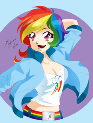 Size: 2127x2820 | Tagged: safe, artist:shinta-girl, derpibooru import, rainbow dash, human, cleavage, female, humanized, midriff, solo