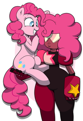 Size: 3900x5700 | Tagged: safe, artist:strangerdanger, pinkie pie, earth pony, pony, crossover, duckface, garnet, garnet (steven universe), grin, pouting, smiling, squee, steven universe