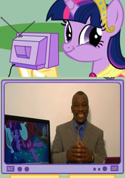 Size: 564x800 | Tagged: safe, derpibooru import, twilight sparkle, twilight sparkle (alicorn), alicorn, human, pony, best pony, best waifu, exploitable meme, female, mare, meme, obligatory pony, tv meme, twiface, tyrone biggums, wrong neighborhood, youtube, youtube link