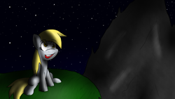 Size: 1366x768 | Tagged: safe, artist:dark-kisame, derpy hooves, pony, hill, mountain, night, stars