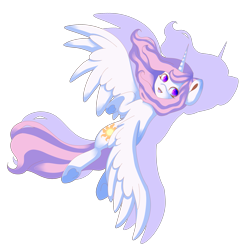 Size: 2457x2521 | Tagged: safe, artist:luna-marilianna, princess celestia, alicorn, pony, flying, looking back, pink mane, pink-mane celestia, solo, underhoof