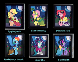 Size: 1500x1203 | Tagged: safe, artist:the-paper-pony, derpibooru import, applejack, fluttershy, pinkie pie, rainbow dash, rarity, twilight sparkle, twilight sparkle (alicorn), alicorn, earth pony, pegasus, pony, unicorn, clothes, craft, dress, female, gala dress, mane six, mare, shadowbox