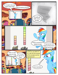 Size: 612x792 | Tagged: safe, artist:newbiespud, edit, edited screencap, screencap, blues, cloud kicker, derpy hooves, dizzy twister, doctor whooves, lightning bolt, mercury, merry may, noteworthy, orange swirl, rainbow dash, star hunter, starry eyes (character), sunshower raindrops, white lightning, earth pony, pegasus, pony, comic:friendship is dragons, hurricane fluttershy, background pony, background pony audience, book, bookcase, comic, dialogue, female, flying, golden oaks library, hands on hip, male, mare, presentation, screencap comic, slideshow, stallion, tornado