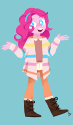 Size: 880x1500 | Tagged: safe, artist:magneticskye, pinkie pie, equestria girls, alternate costumes, clothes, lineless, looking at you, open mouth, simple background, solo, teeth