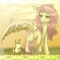 Size: 1500x1500 | Tagged: safe, artist:ariasolarena, fluttershy, pegasus, pony, rabbit, female, mare, solo