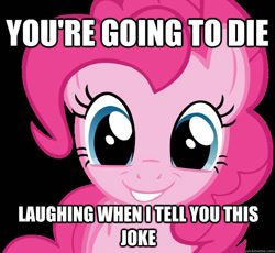 Size: 625x574 | Tagged: safe, pinkie pie, earth pony, pony, black background, cute, dating site murderer, female, image macro, looking at you, mare, meme, simple background