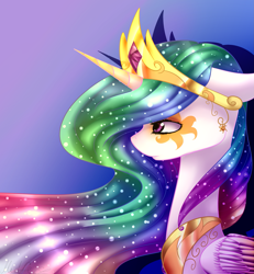 Size: 2425x2627 | Tagged: safe, artist:midfire, princess celestia, alicorn, pony, gradient background, rainbow power, rainbow power-ified, solo