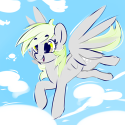 Size: 2000x2000 | Tagged: safe, artist:dimfann, derpy hooves, pegasus, pony, cloud, flying, smiling, solo