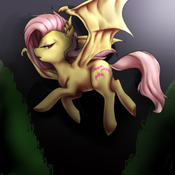 Size: 1000x1000 | Tagged: safe, artist:glacierclear, fluttershy, flutterbat, flying, looking at you, open mouth, raised hoof, solo