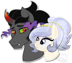 Size: 800x698 | Tagged: safe, artist:tambelon, derpibooru import, king sombra, oc, oc:opalescent pearl, pony, unicorn, canon x oc, shipping, sombralescent, watermark