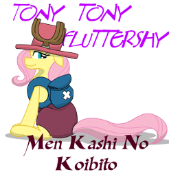 Size: 1649x1675 | Tagged: safe, artist:killkatt, fluttershy, pegasus, pony, clothes, one piece, parody, simple background, solo, text, tony tony chopper, transparent background