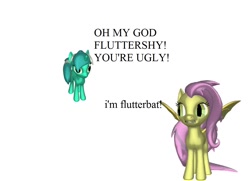 Size: 1106x799 | Tagged: safe, fluttershy, lyra heartstrings, 3d, flutterbat, weird