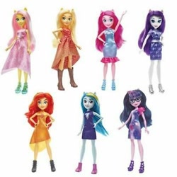 Size: 400x400 | Tagged: safe, applejack, fluttershy, pinkie pie, rainbow dash, rarity, sci-twi, sunset shimmer, twilight sparkle, better together, equestria girls, boots, clothes, cowboy boots, dress, female, glasses, humane five, humane seven, humane six, merchandise, official, prototype, simple background, toy, white background