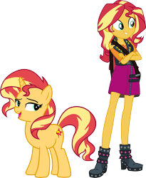 Size: 3460x4229 | Tagged: safe, artist:caliazian, artist:famousmari5, artist:quanxaro, part of a set, sunset shimmer, human, pony, unicorn, equestria girls, boots, clothes, crossed arms, female, geode of empathy, high heel boots, human ponidox, magical geodes, mare, palette swap, recolor, self ponidox, shoes, simple background, skirt, smiling, transparent background, vector