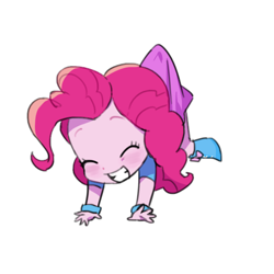 Size: 500x500 | Tagged: safe, artist:baekgup, pinkie pie, equestria girls, blushing, chibi, clothes, cute, diapinkes, eyes closed, grin, happy, skirt, skirt lift, skirt pull, smiling, solo, suspended