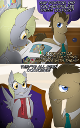 Size: 1000x1602 | Tagged: safe, artist:cnat, derpy hooves, doctor whooves, roseluck, pony, ask, ask pun, book, pun