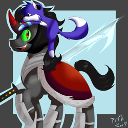 Size: 1500x1500 | Tagged: safe, artist:xbaz0uk4x, derpibooru import, king sombra, pony, unicorn, wolf, katana, sword, weapon