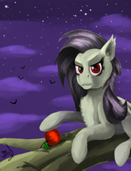 Size: 4000x5200 | Tagged: safe, artist:vinicius040598, fluttershy, bat, absurd resolution, apple, flutterbat, night, solo, tree