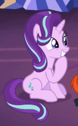 Size: 236x378 | Tagged: safe, screencap, starlight glimmer, pony, unicorn, uncommon bond, animated, blinking, cropped, cute, eyes closed, female, giggling, glimmerbetes, mare, offscreen character, perfect loop, raised hoof, sitting, solo focus
