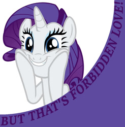 Size: 831x843 | Tagged: safe, rarity, pony, unicorn, female, forbidden love, horn, mare, meme, purple mane, solo, white coat